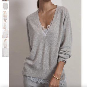 BROCHU WALKER Looker Lace-Trimmed Cashmere Sweater- Medium-Gray